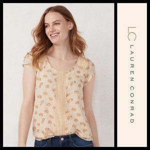 LC Lauren Conrad Textured Peach Floral Dots Top XS